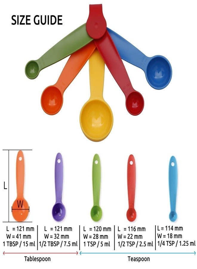 SpiderJuice 10Pc Multicolor Stackable Plastic Measuring 5 Cups and 5 Spoon with Ring Holder for Measuring Wet & Dry Food Ingredients Baking Cooking Kitchen Tool Kit Set for Home Kitchen Hotel - Image 2